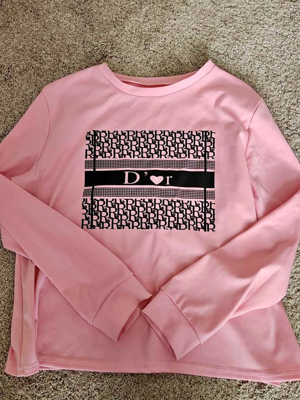 Pink Crewneck Sweater with Black Dior Logo Panel